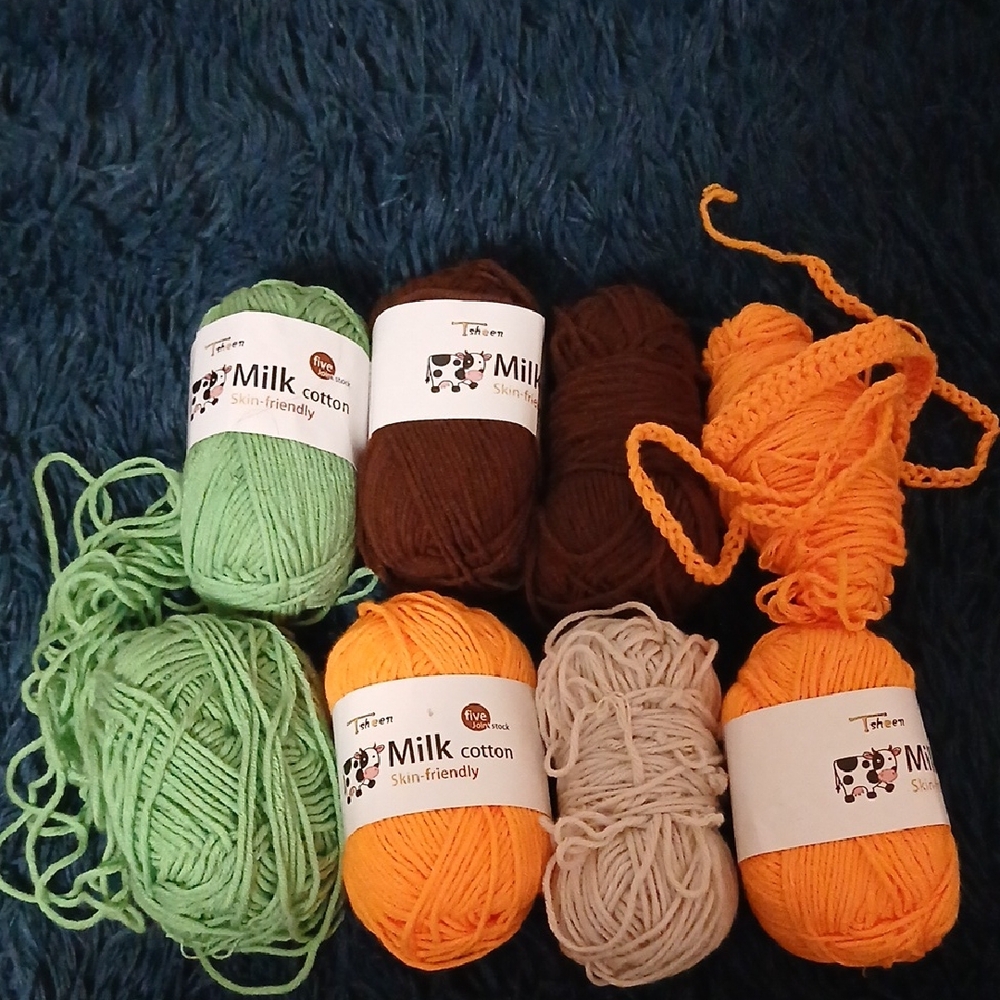Milk Cotton Yarn Set - Green, Brown, Orange, Beige